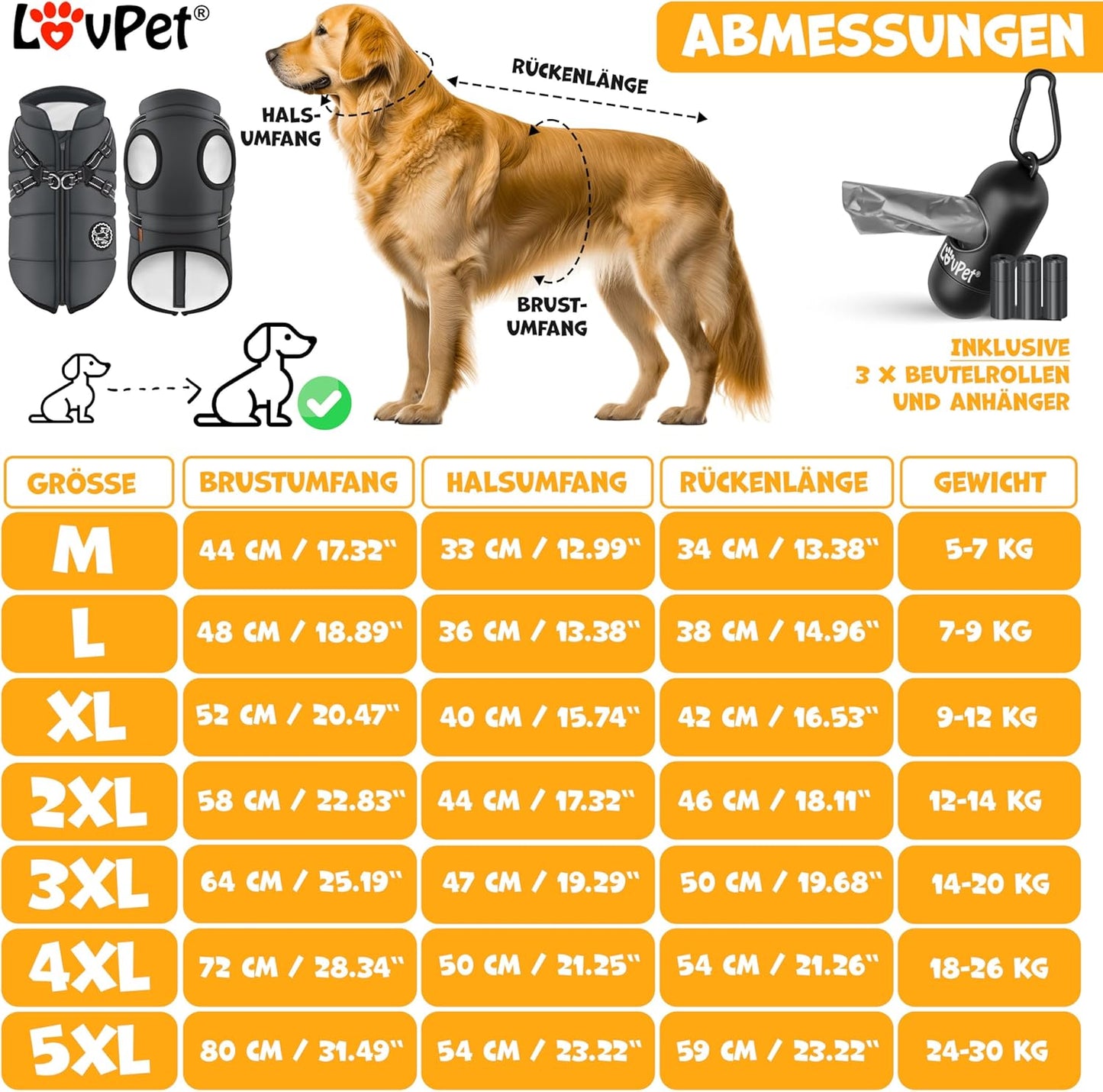 Hundemantel mit Geschirr und Extras, 5XL Anthrazit