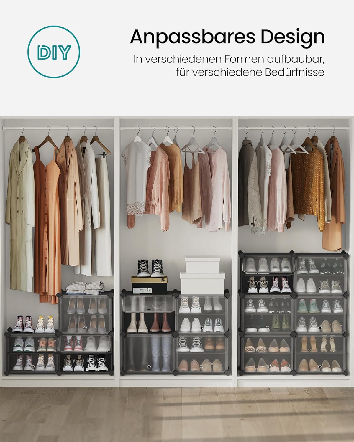Schuhregal mit 10 Fächern für 40 Paar Schuhe, Tintenschwarz + Transparent 10 Fächern (83B x 156H cm)
