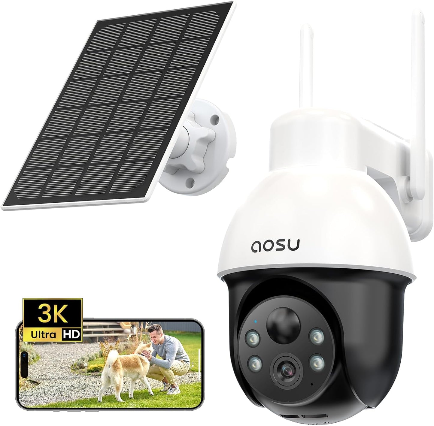3K Überwachungskamera PTZ Solar 5MP 360°, 1er-set
