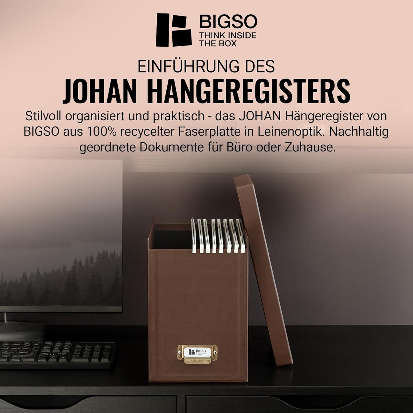 Hängeregisterbox für A4-Dokumente mit Deckel, Recycling-leder 35,0 x 18,5 x 27,0 cm