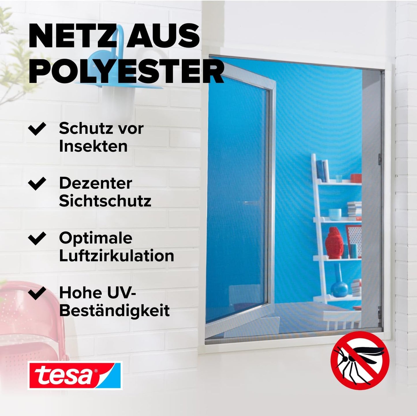 Insektenschutz Fliegengitter-Set für Fenster, 1,5m:1,8m 2 Stück Weiß (Leichter Sichtschutz)