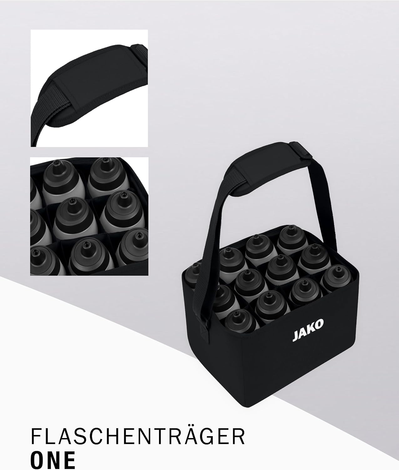 Flaschenträger für 12 Flaschen mit Innenfächern, Schwarz