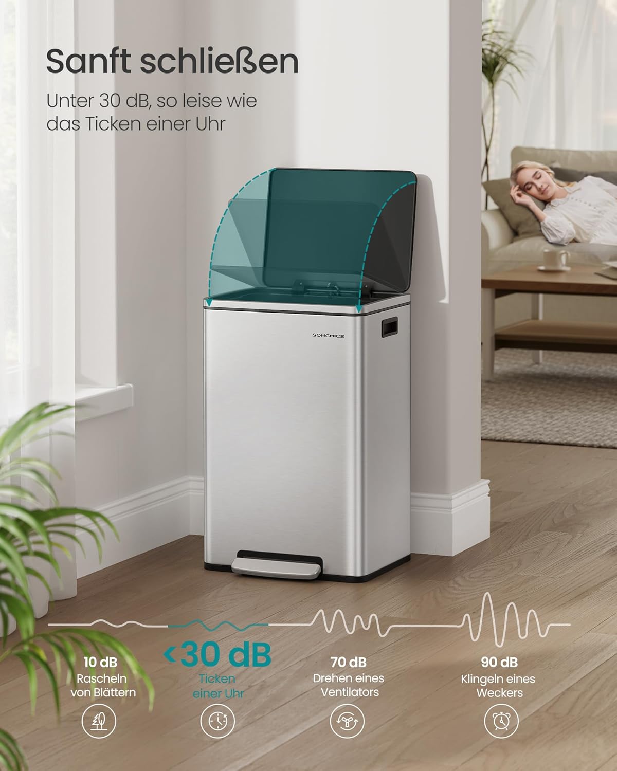 Mülleimer mit Softclose-Funktion, silbern