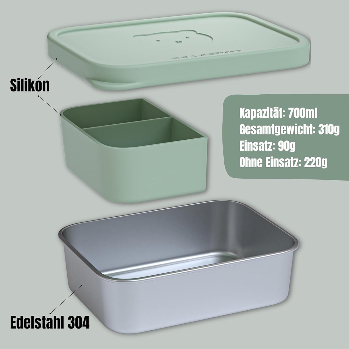 Brotdose mit Silikondeckel, Grün 700ml