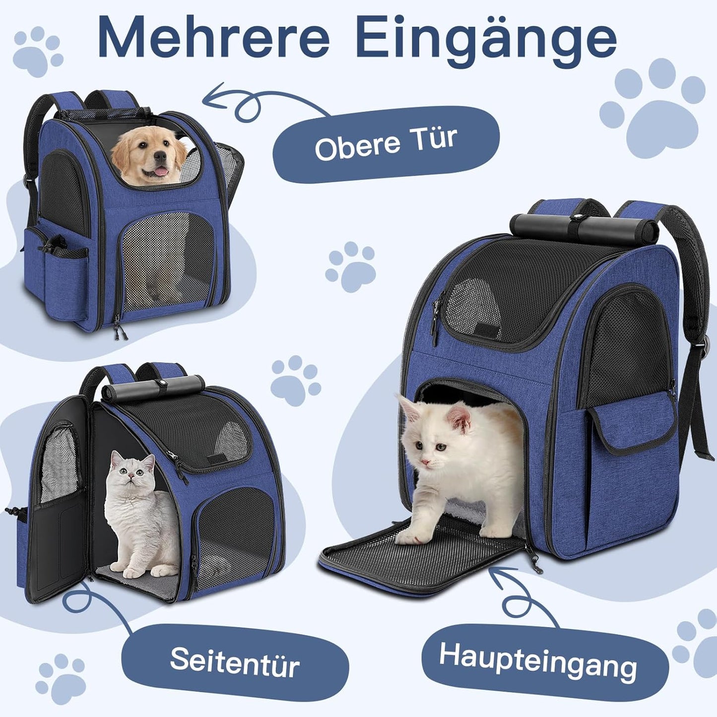 Hunderucksack bis 10kg mit Netzfenster, Blau