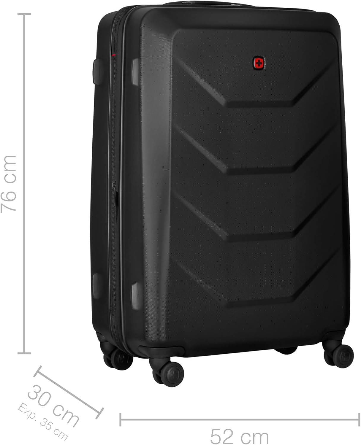 Hartschalenkoffer mit 4 Rollen, Gross, Sicherheitsschloss, Schwarz L