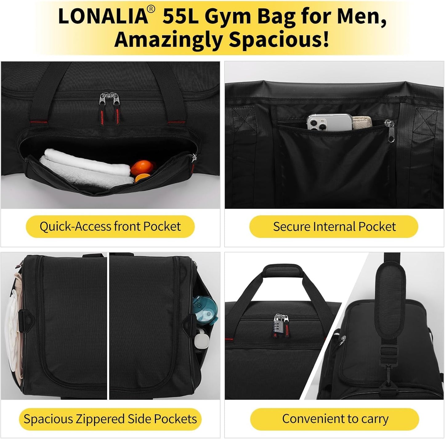 Reise- & Sporttasche, 55L-22inch, 55l-schwarz