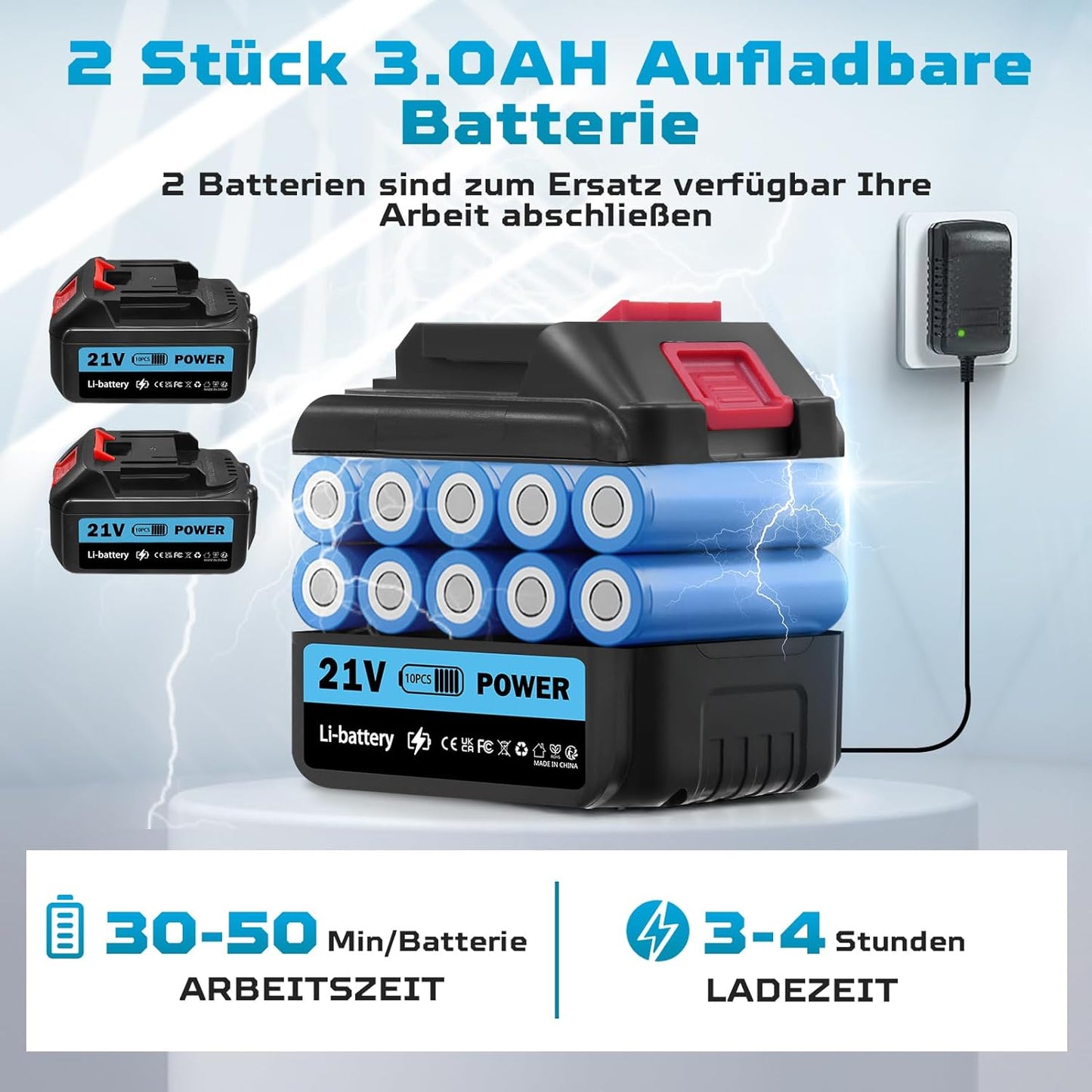 Mobiler Akku-Hochdruckreiniger 21V inkl. 2 Akkus, 120 Bar - 6-in-1-Düse