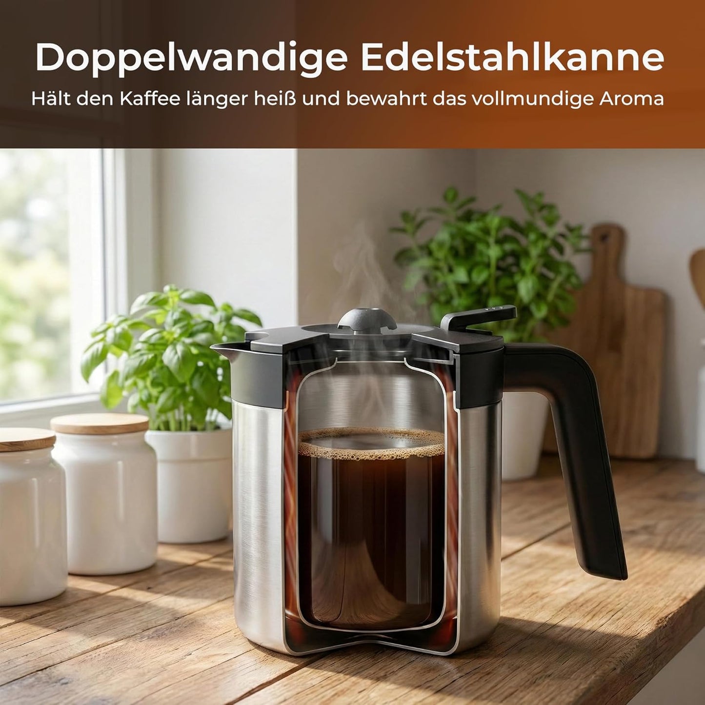 Filterkaffeemaschine mit Thermoskanne, 10 Tassen, Edelstahl