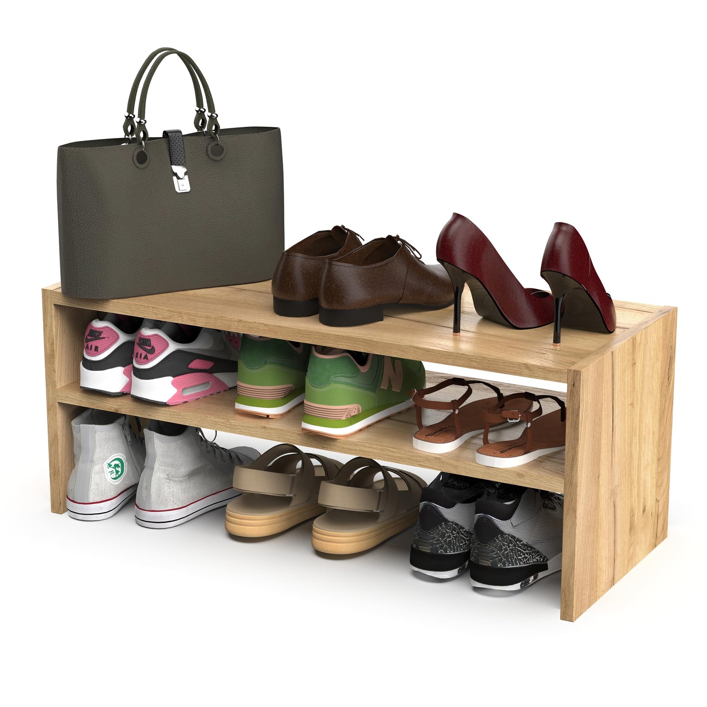 Platzsparendes Schuhregal mit 2 Ebenen, Premium Eiche