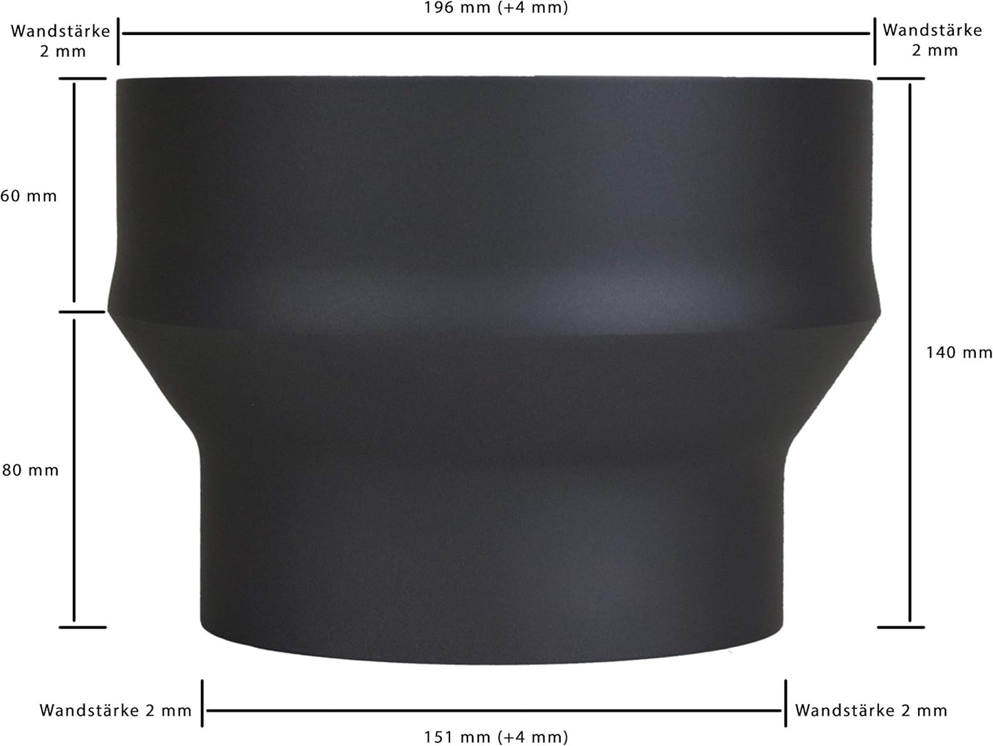 Ofenrohr Erweiterung 150 mm auf 200 mm, Ø 150 mm auf Ø 200 mm Schwarz