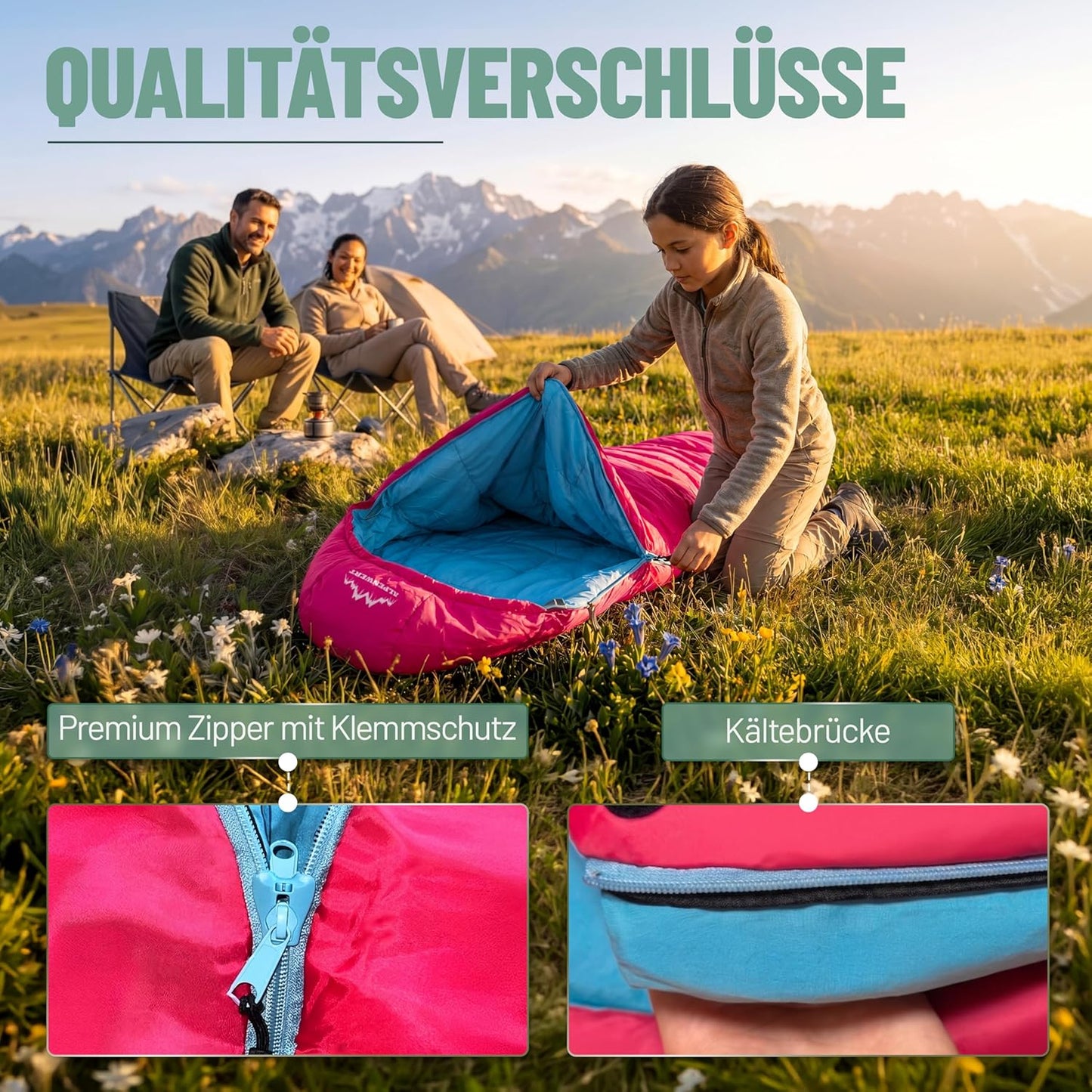 Kinderschlafsack Sommer Mumienschlafsack, Pink/Hellblau