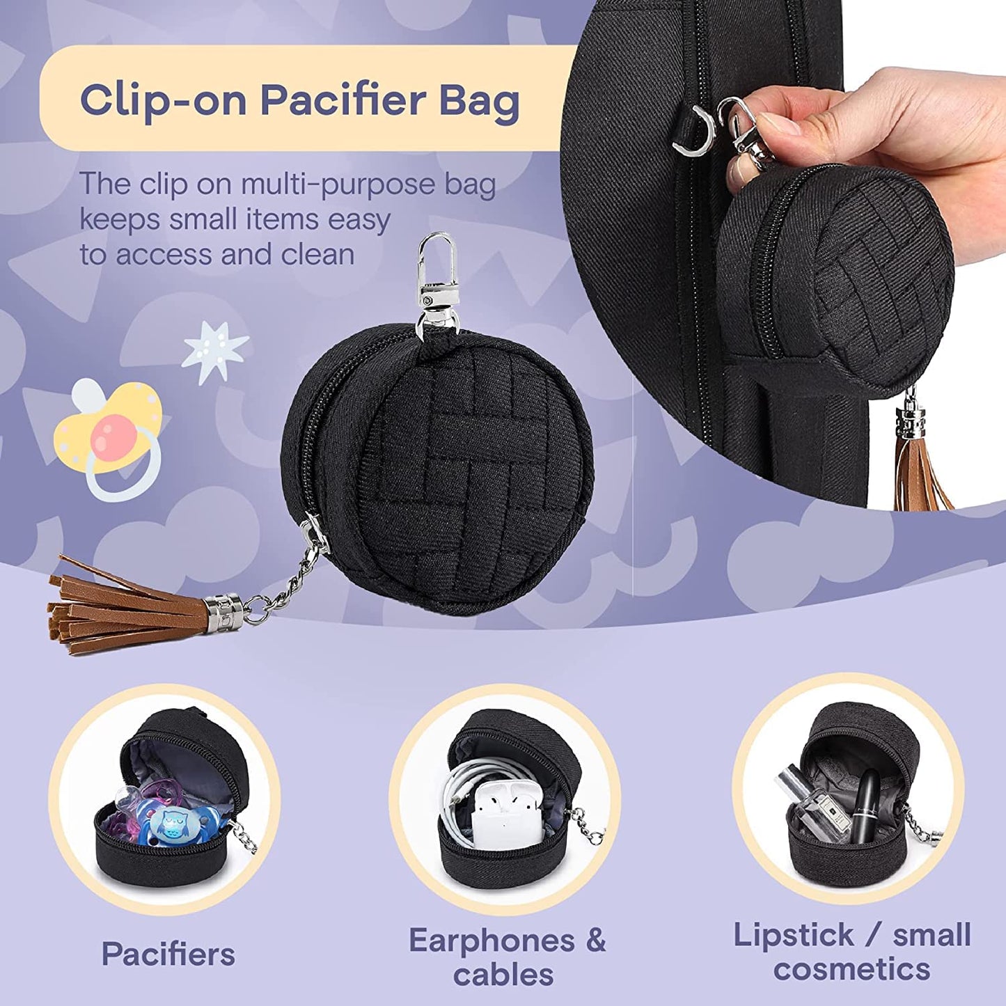 Baby Wickelrucksack mit Wickelauflage und Kinderwagengurten, Schwarz