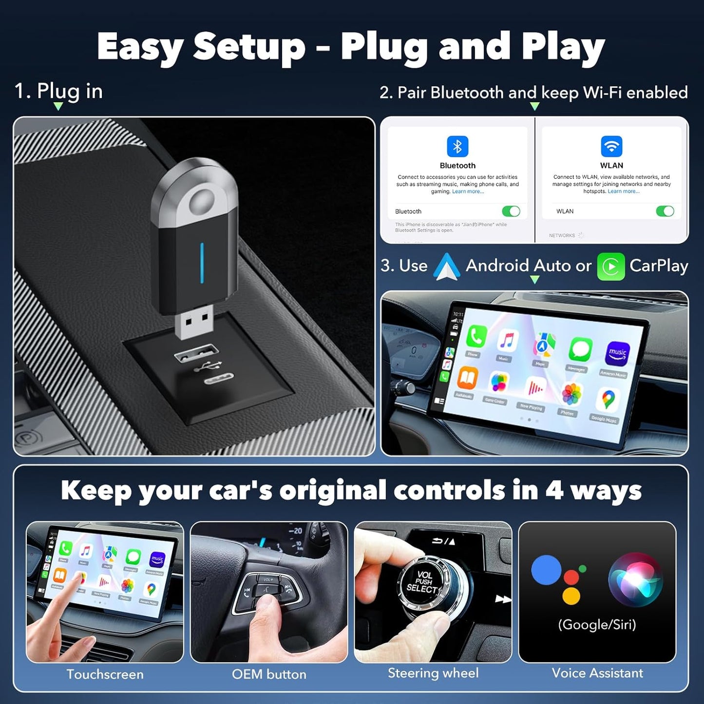 2-in-1 Wireless CarPlay & Android Auto Adapter