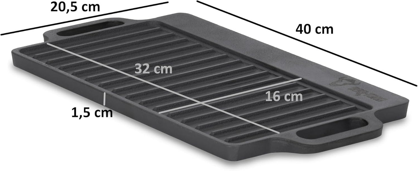 Gusseisen Grillplatte, Pre-seasoned 40 x 20,5 cm