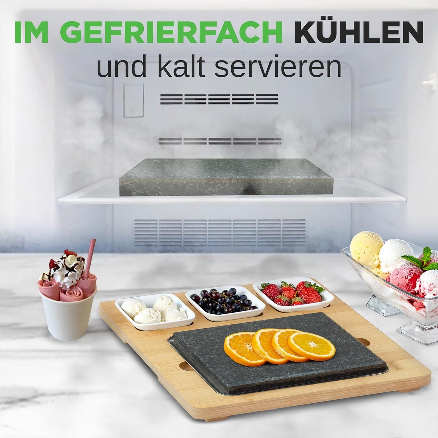 Heisser Stein Tischgrill-Set mit Bambus & Keramik, Quadrat