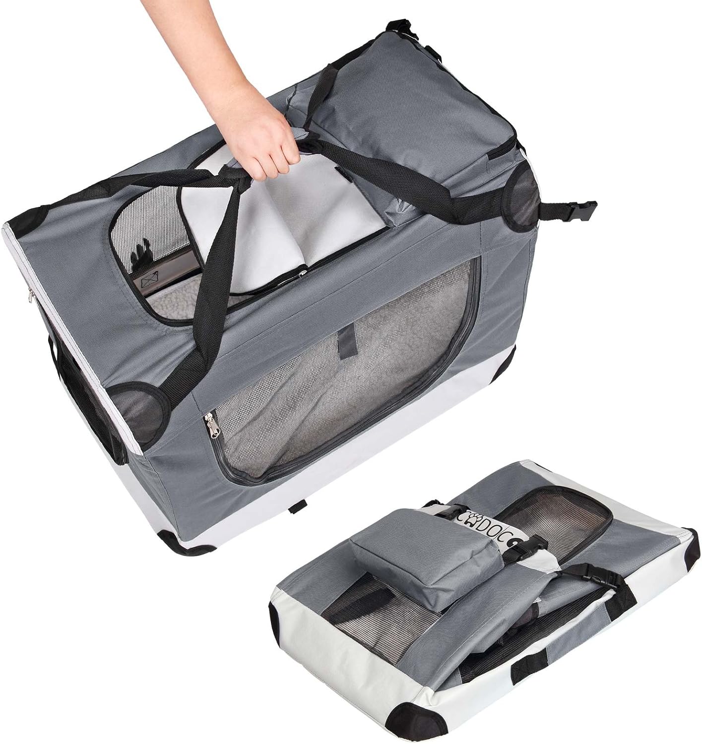 Hundetransportbox faltbar und atmungsaktiv XXL, L 90 x B 60 x H 66 cm Grau