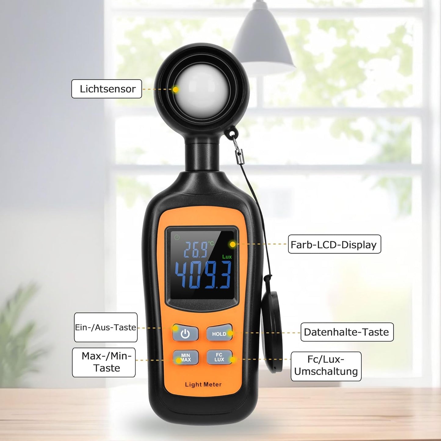 Digitales Luxmeter mit Thermometer