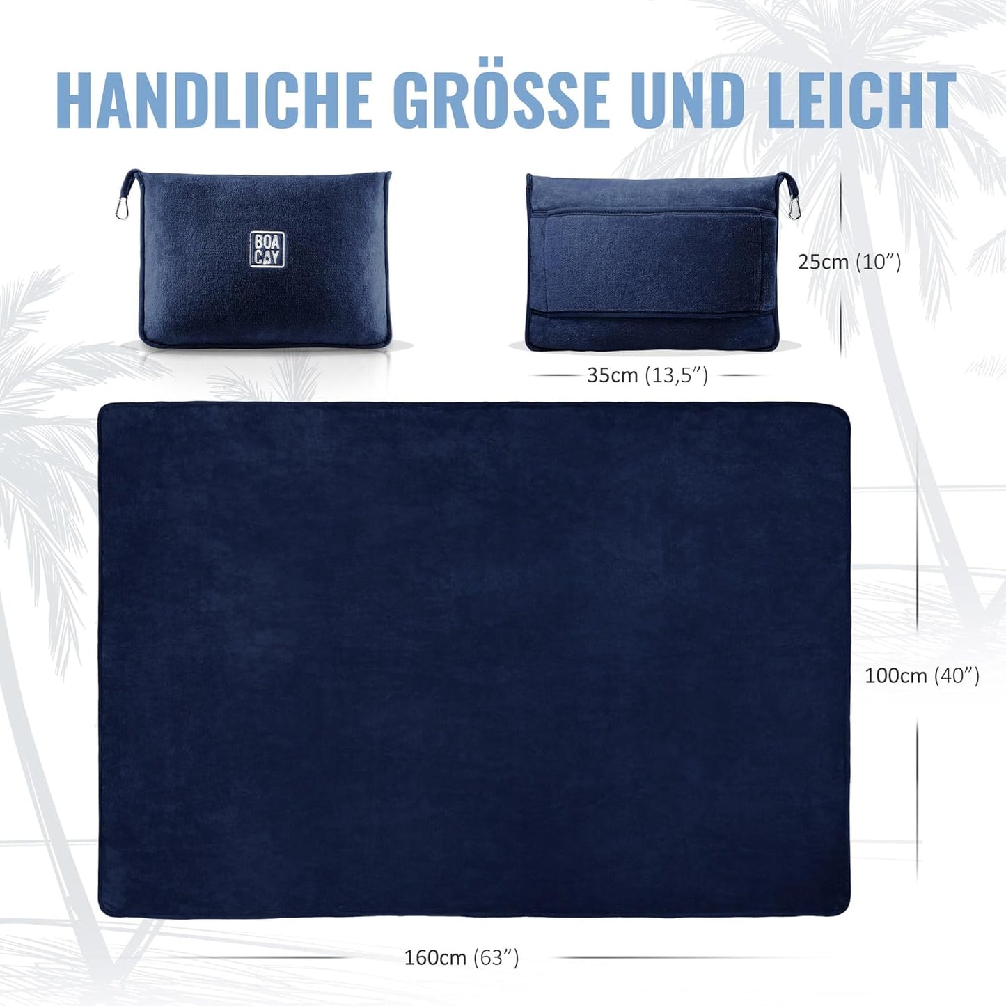 Reisedecke mit Kissen & Rucksackclip, Marineblau