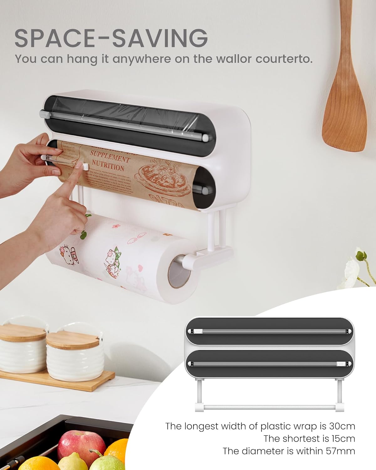 Frischhaltefolienspender mit Küchenrollenhalter, Schwarz