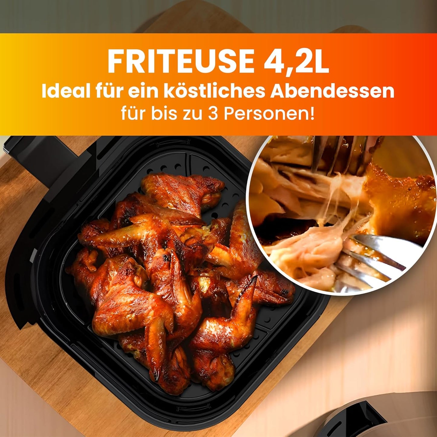 Heissluftfritteuse mit 10 Kochfunktionen, 4.2 LITER