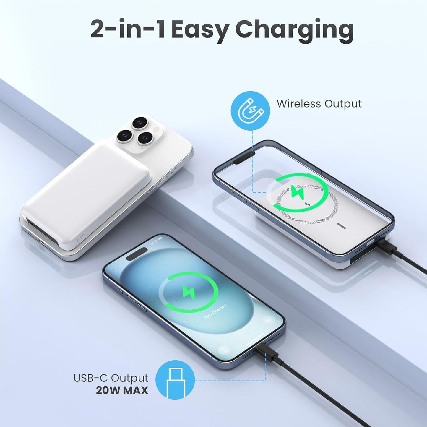 Magnetische Powerbank 10000mAh, kabellos & schnellladend, XX-Large