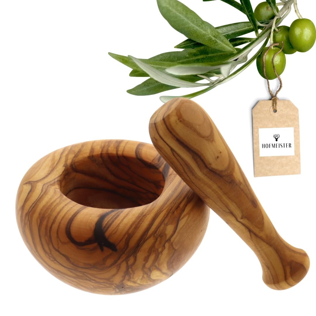 Mörser mit Stössel, Mörser aus Olivenholz | 10 Cm / 1