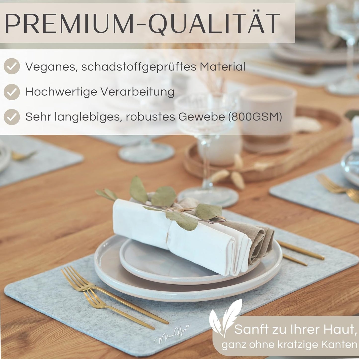6er-Set rutschfeste Tischsets, Hellgrau - Weiss, 6er Set