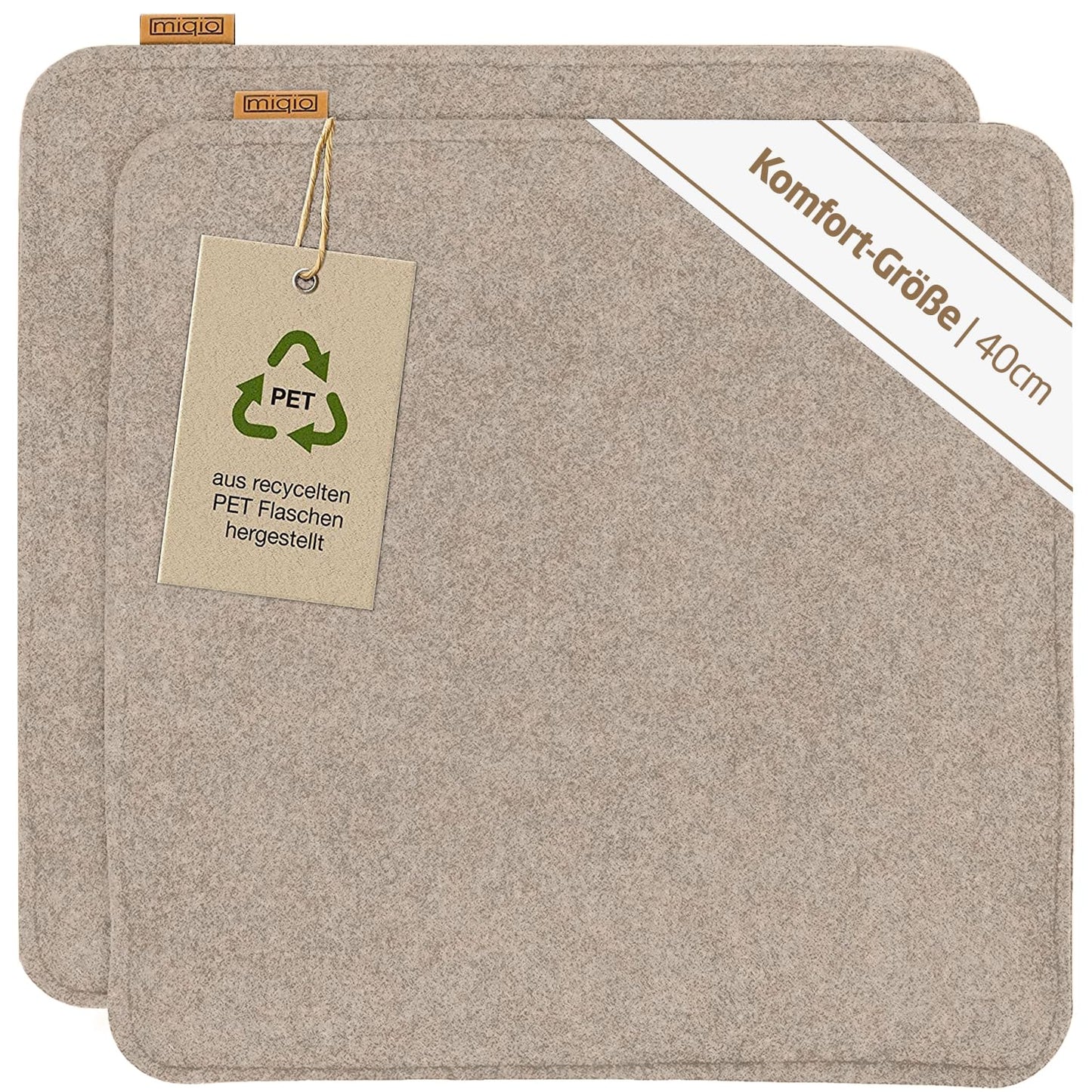 Sitzkissen aus Filz mit Antirutschnoppen (2er-Set), 40x40 cm, 2er-Set Beige