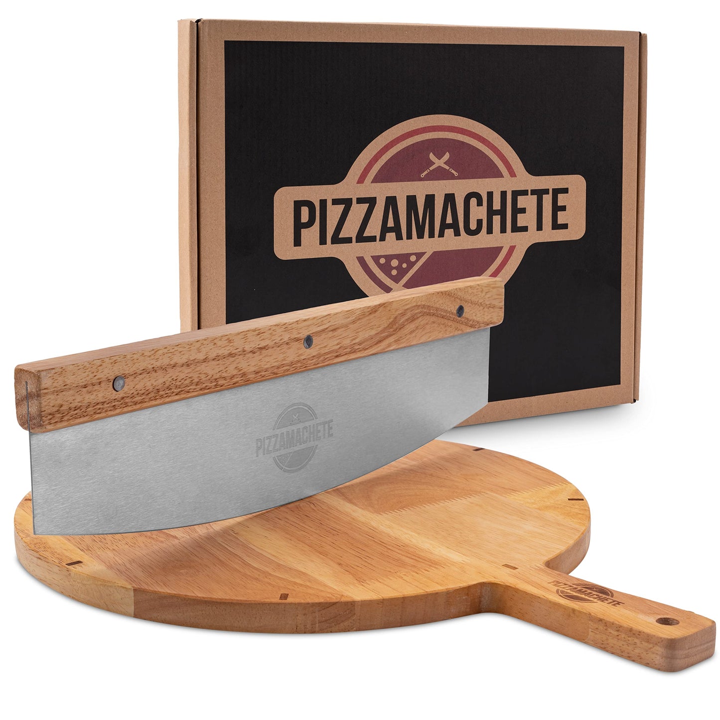 Pizzaschneider-Set mit Wiegemesser und Holzbrett