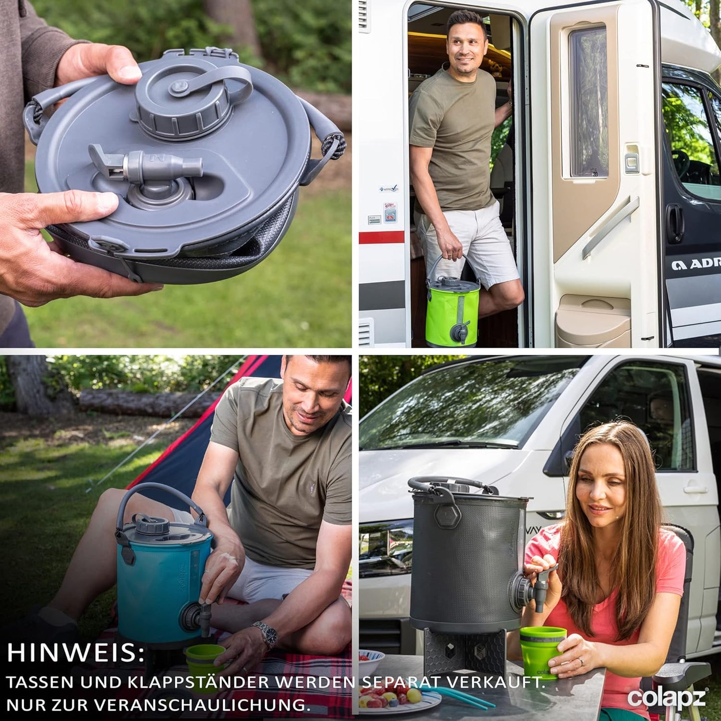 2-in-1 Faltbarer Wasserkanister mit Hahn, 8l, Olivgrün