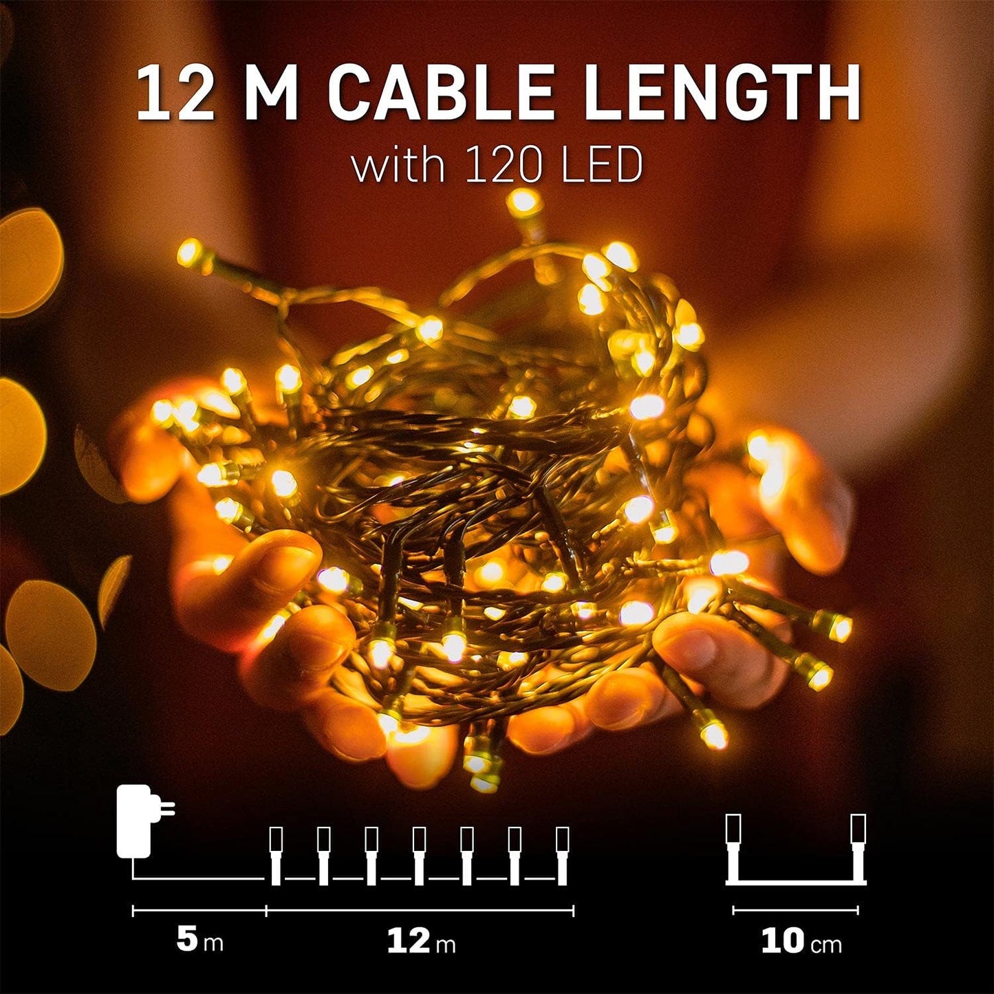 LED Lichterkette mit Timer, 12M / 120 LEDs