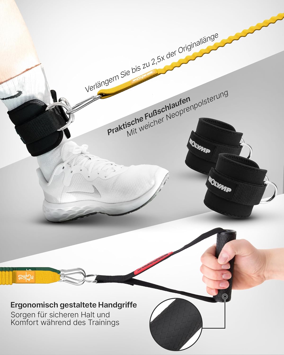 Premium Resistance Bands Set, 5er Resistance Bands Set mit Grifferweiterungen, Fußschlaufen und Türanker