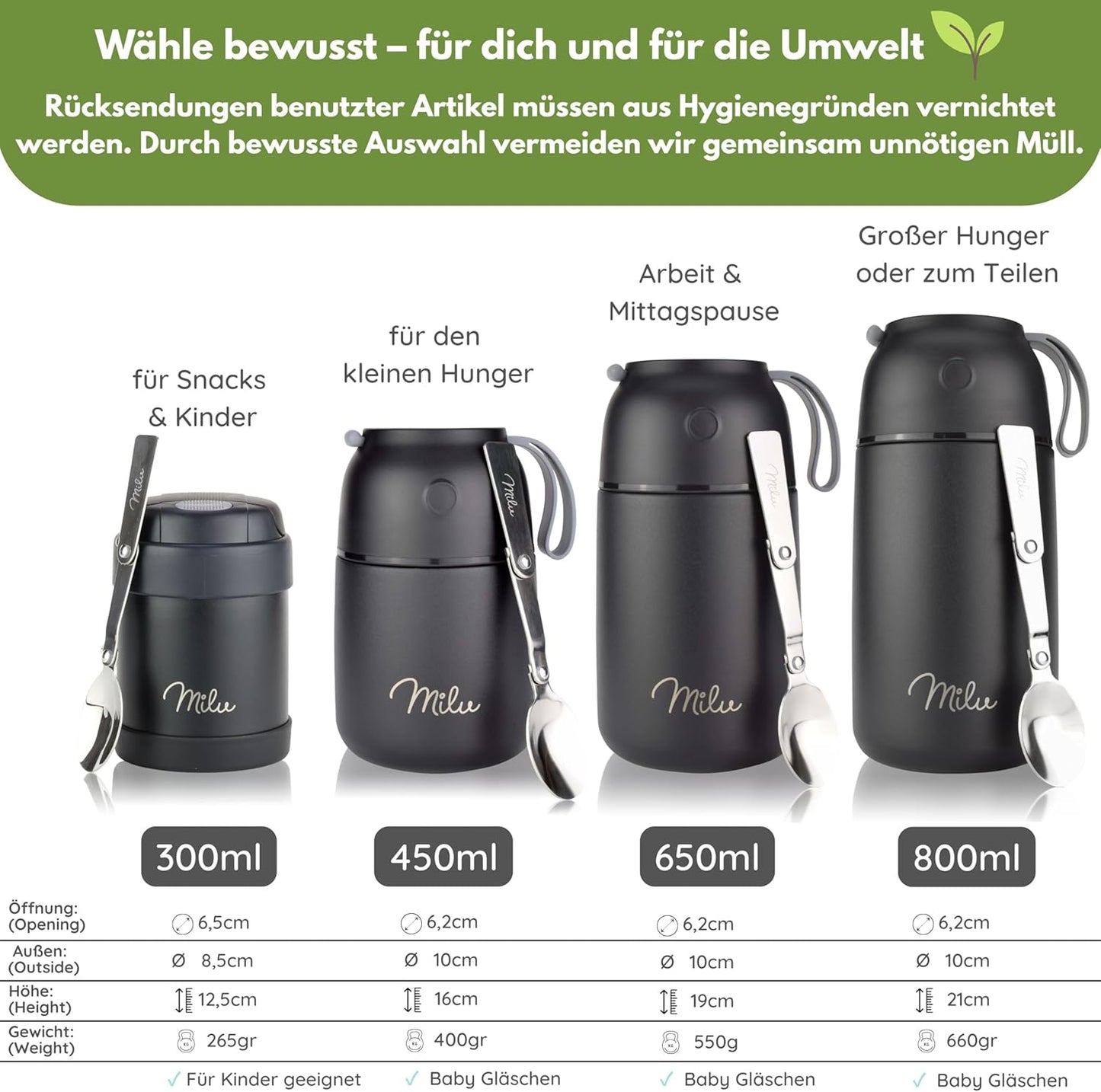 Thermobehälter für Essen, 800ml Edelstahl, Grün Blau 800 ml