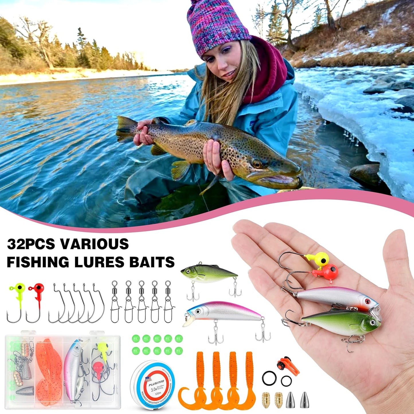 Teleskop-Angelrute und -rollen-Set, Rosa 2.1M 6.86Ft fishing full kit