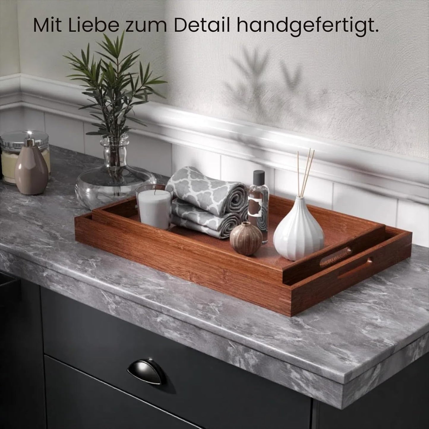 2er Set Bambus-Serviertabletts mit Griffen, 2 PC Braun