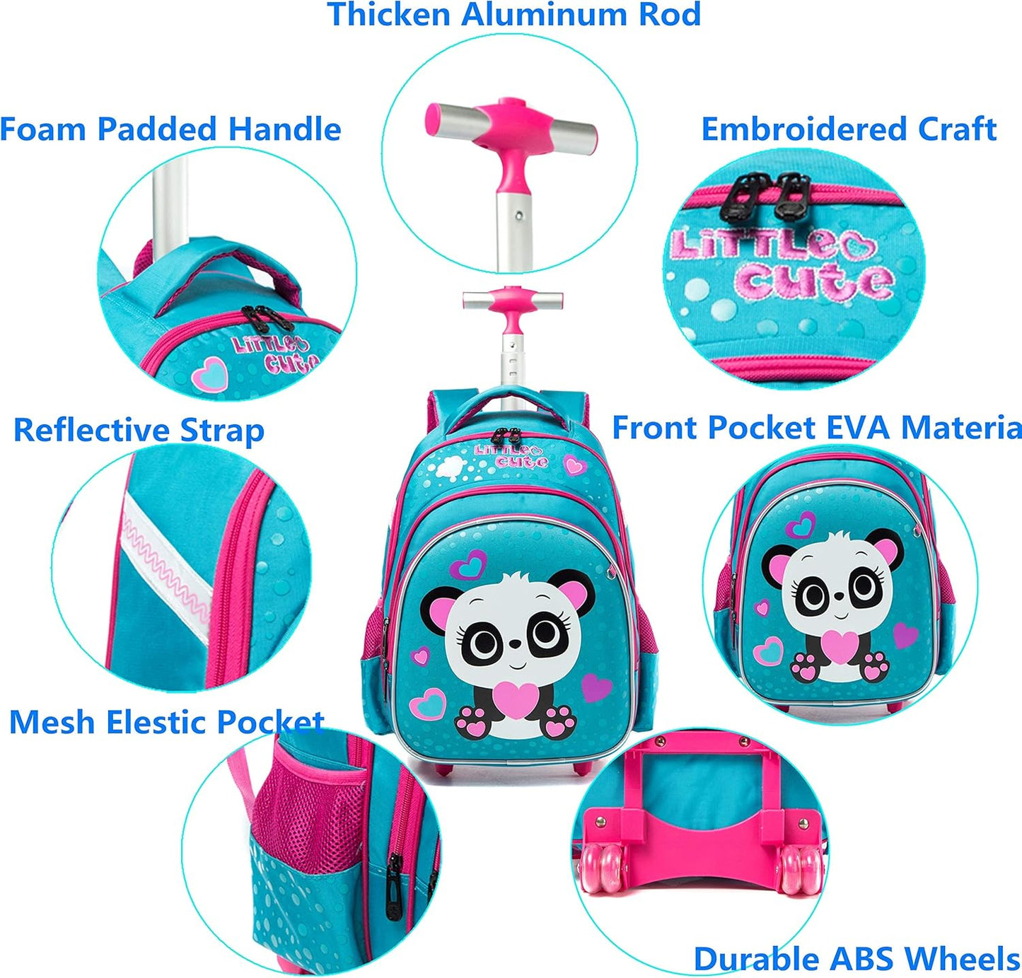 Panda Schulranzen-Trolley mit Rollen für Kinder, B-blau