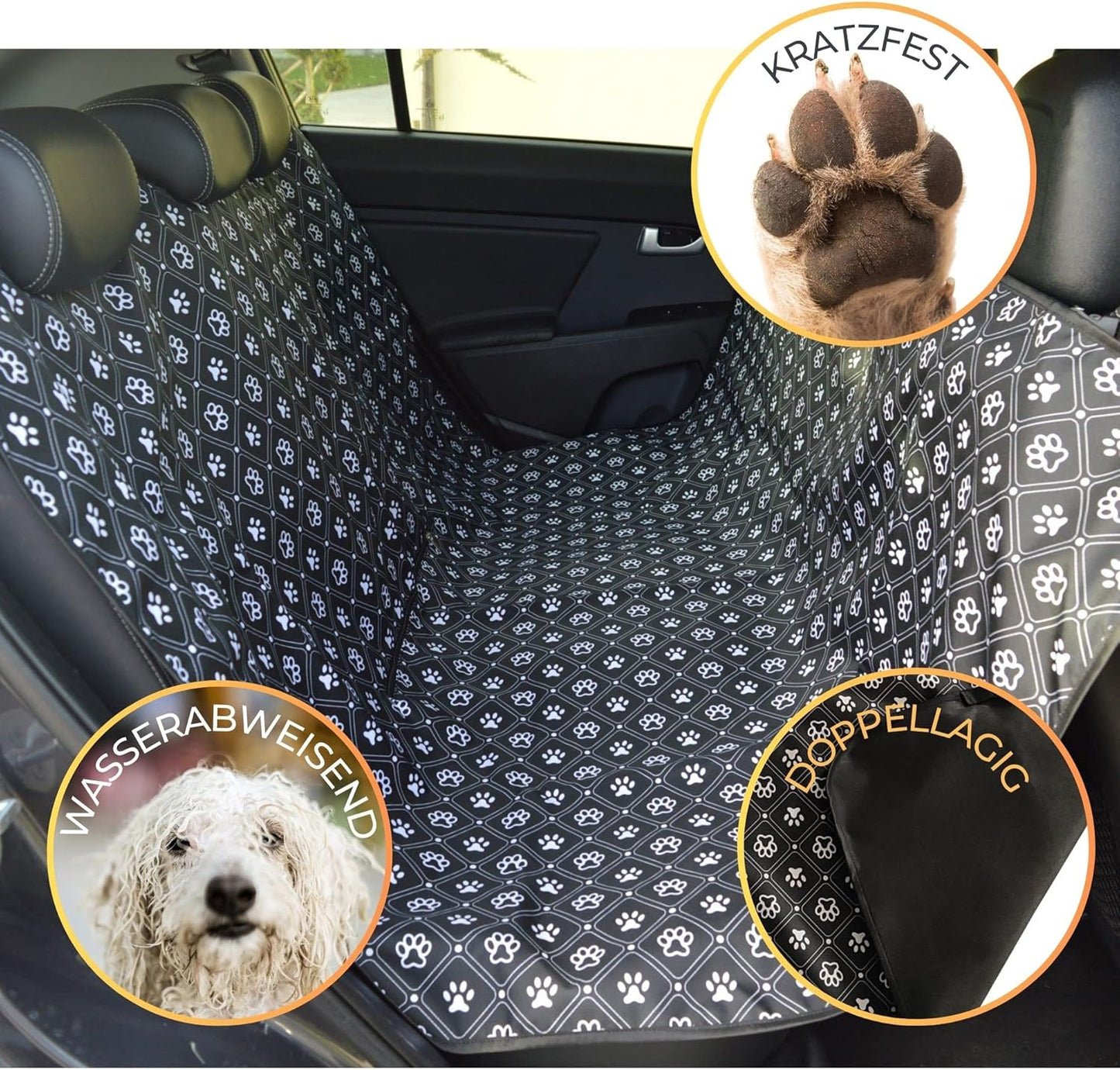 Schmutzabweisende Hunde-Autoschondecke für Rückbank & Kofferraum, 2. Schwarz