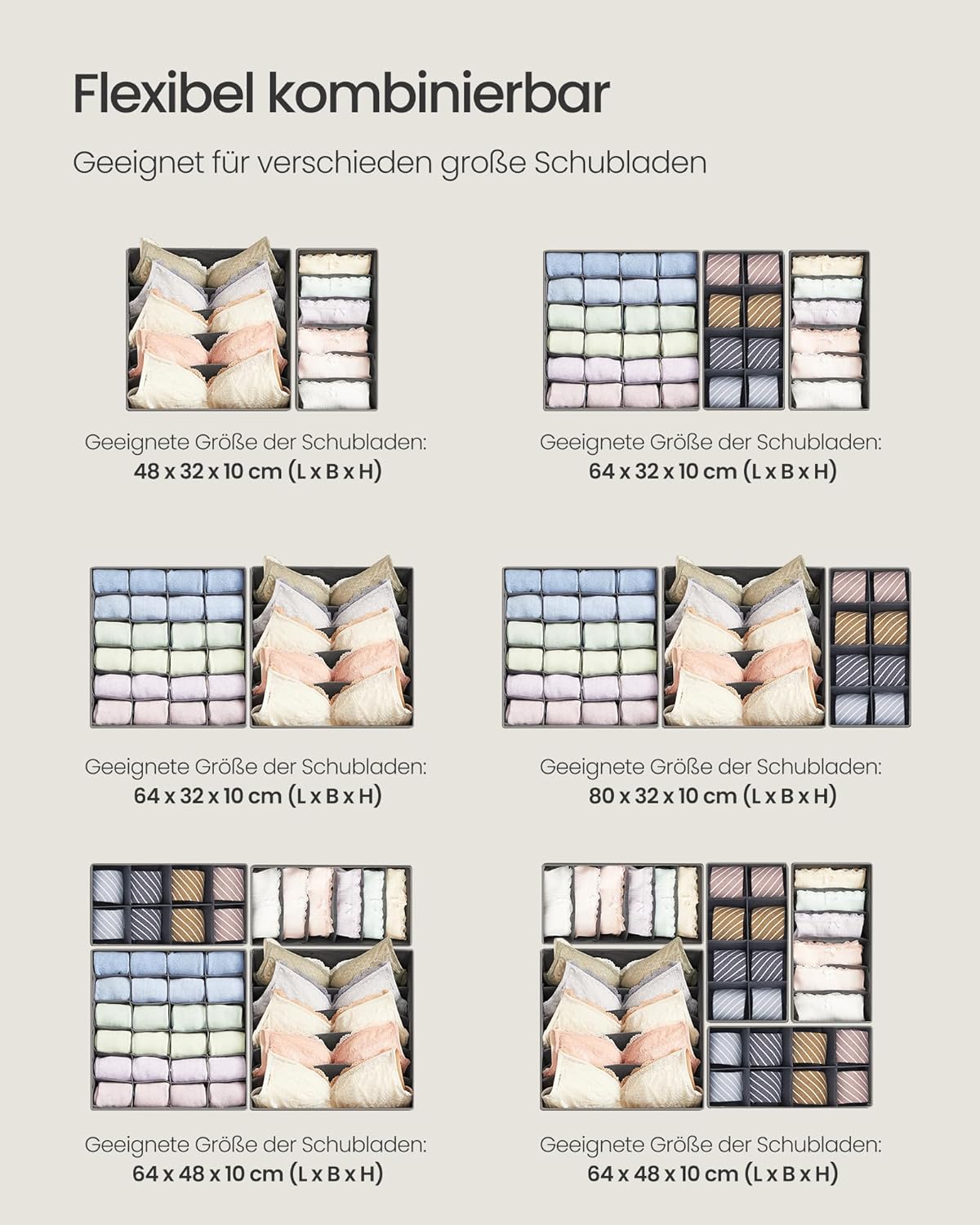 8-teiliges Unterwäsche-Organizer Set Justin, Grau