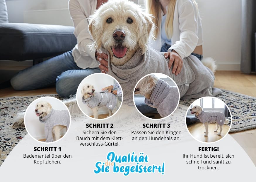 Schnelltrocknender Hundebademantel, M Grau