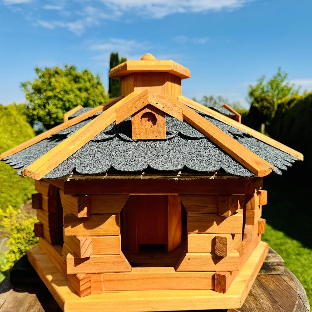 Sechseckiges Vogelhaus, Größe XL mit Ständer Schwarz - Braun