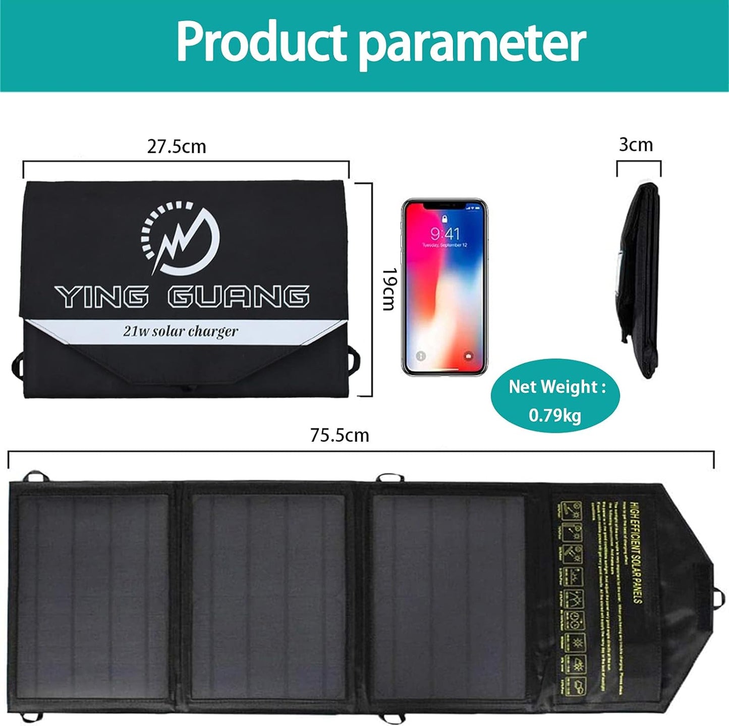 Solar-Ladegerät, 21W-2 USB-Ausgangsanschlüssen