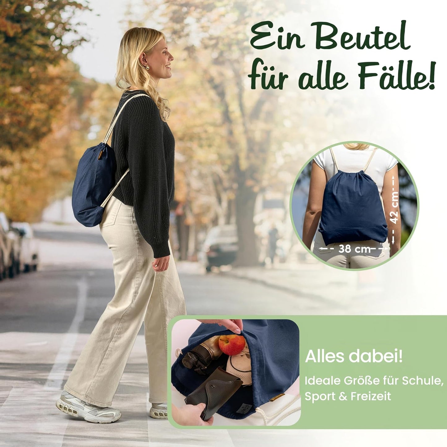 10er-Set Turnbeutel, Navy Blau