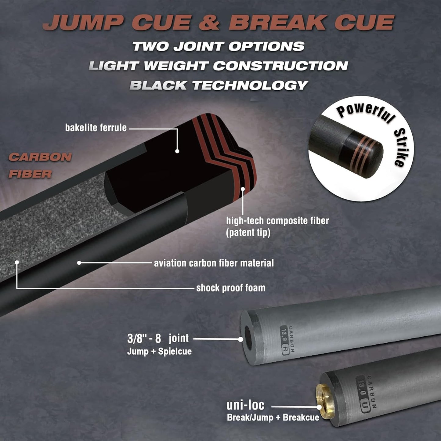 Carbon Break & Jump Queue für Poolbillard 2-tlg., Break, 2-tlg., 13 mm