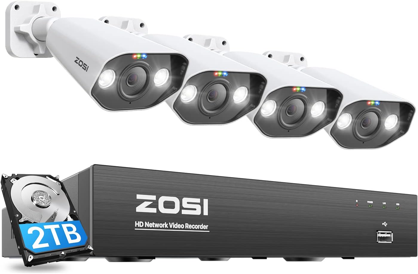 5MP Überwachungskamera-Set mit 2-Wege Audio, Personen- und Fahrzeugerkennung, 5MP 4 Kameras, Schwarz
