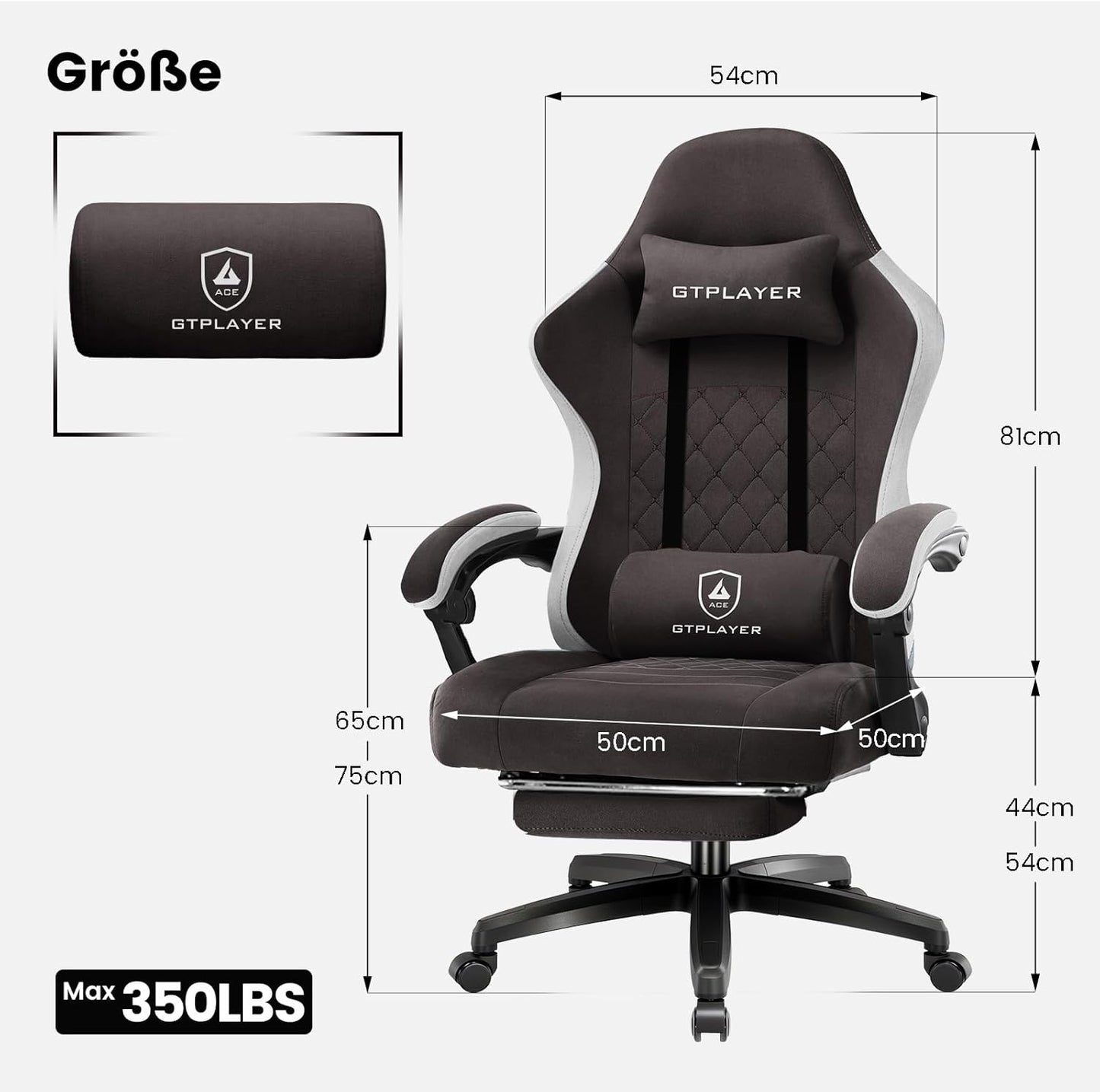 Ergonomischer Gaming-Stuhl mit Fussstütze, Braun