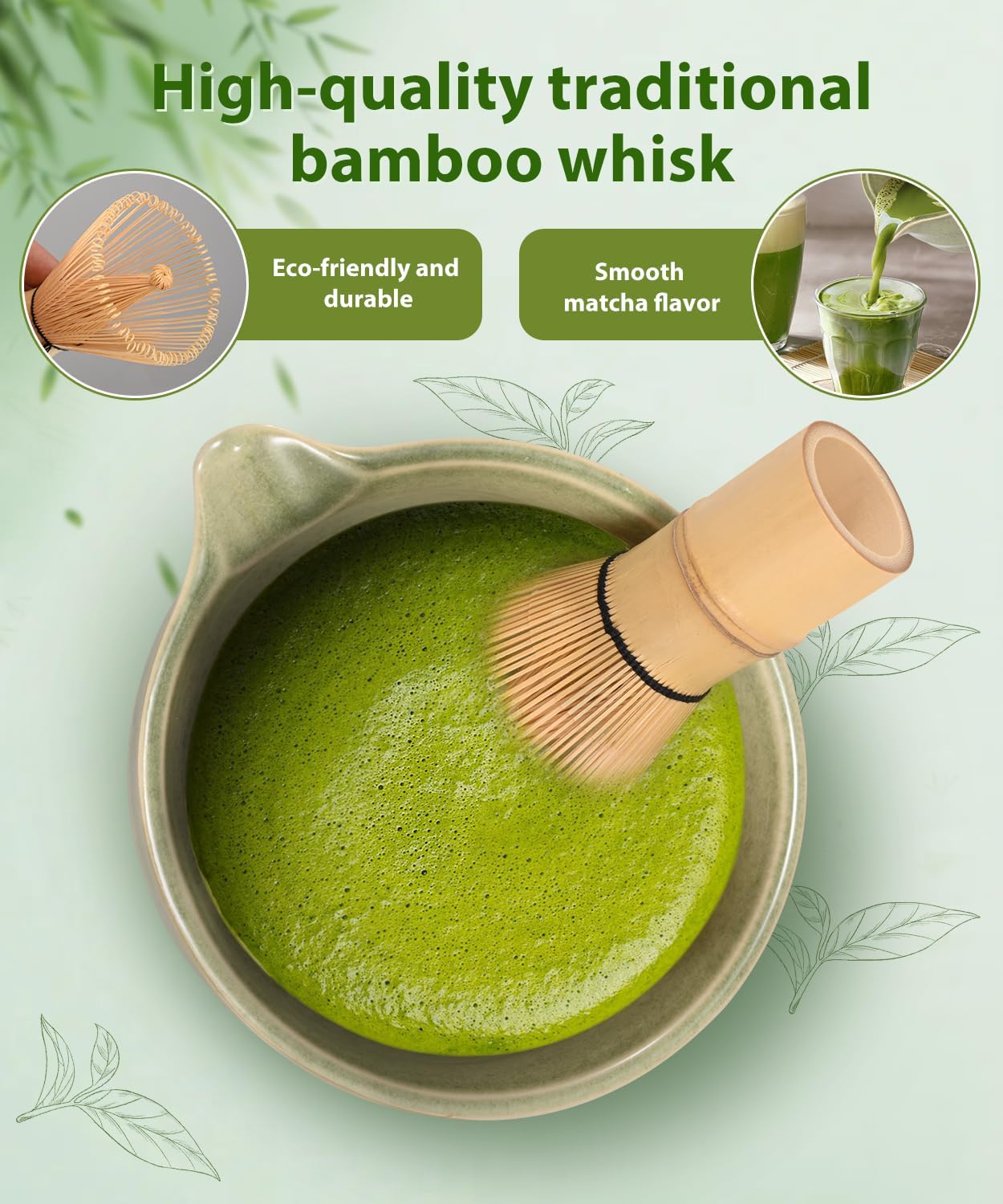 6-teiliges Matcha Tee Set mit Besen und Schale, Grün