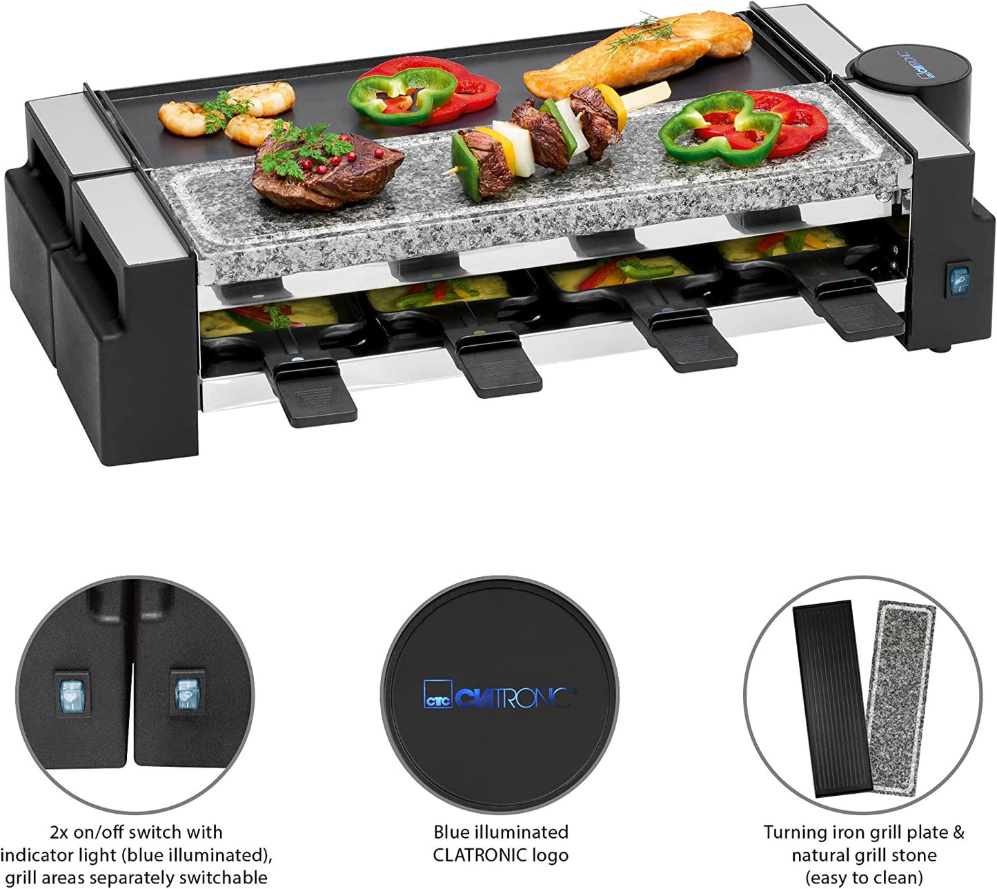 Raclette Grill mit heissem Stein RG 3678, Stein & Grillplatte + Drehgelenk