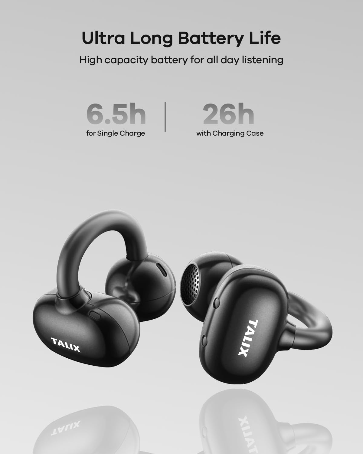 Open Ear Kopfhörer mit Clip-Design, Schwarz
