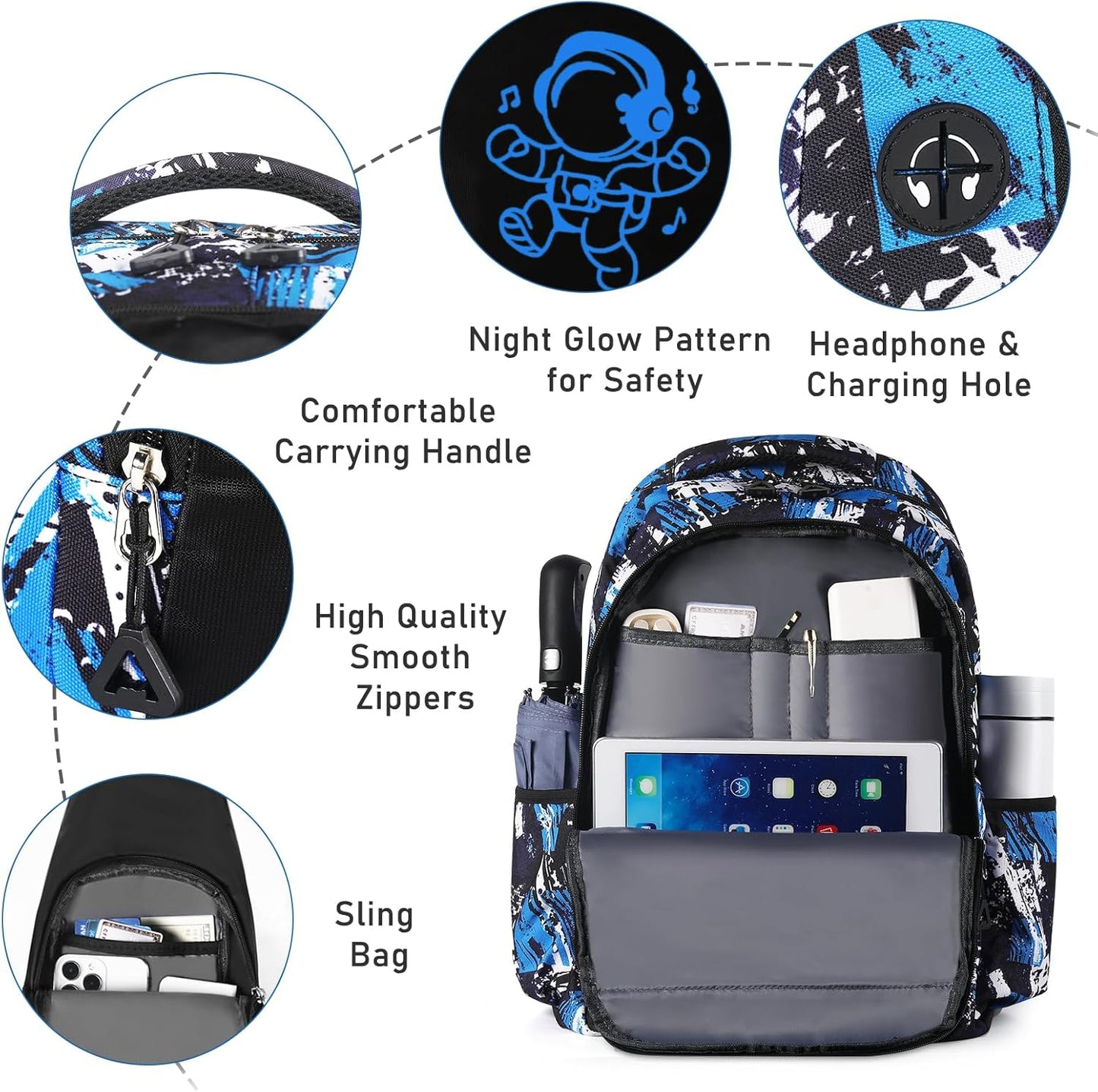Schulrucksack-Set für Jungen (2-teilig), Jungen Blau